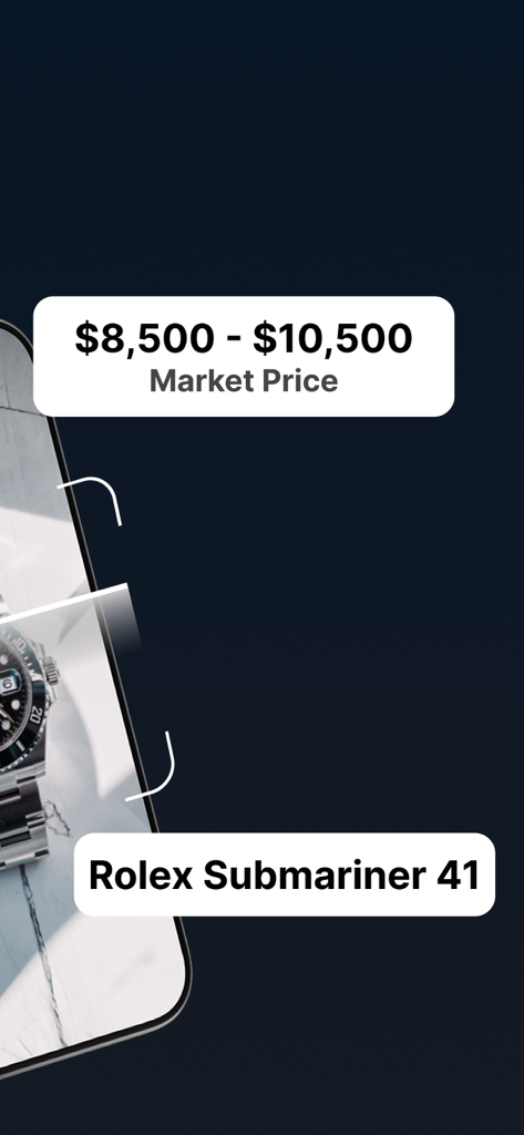 Patina AI - Watch Identifier - App Patina AI che mostra una stima del prezzo di mercato per un Rolex Submariner