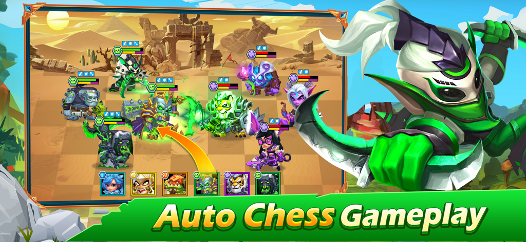Strategic auto chess battle scene in Taptap Heroes showing multiple heroes on a grid