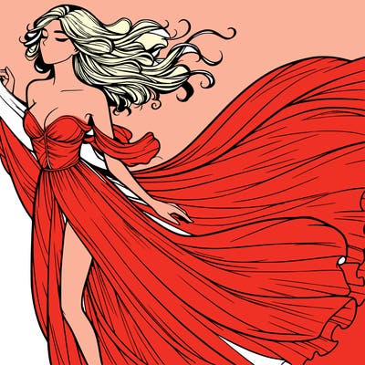 realistic woman in dress flowing the the wind