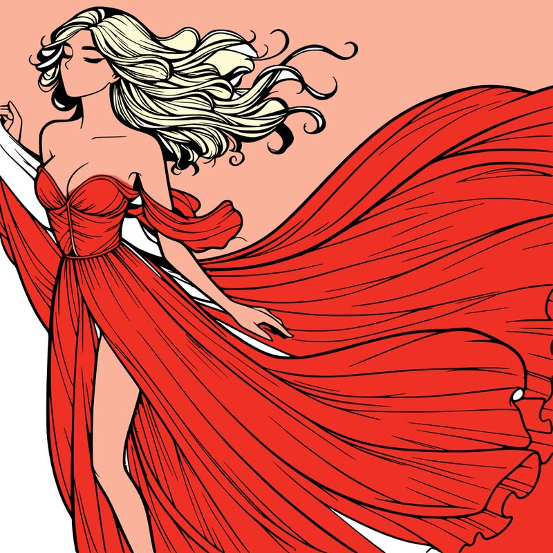 realistic woman in dress flowing the the wind