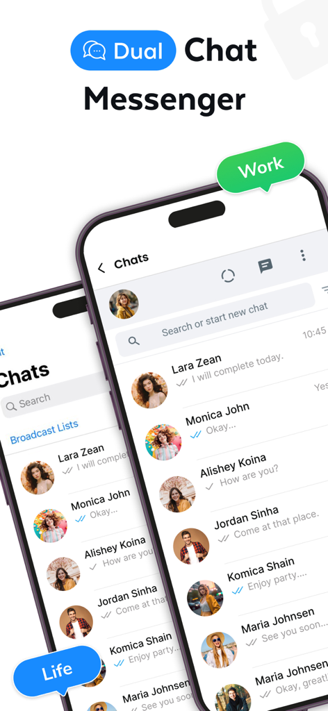 Secure Folder - Private Vault™ - Interface of Secure Folder app showcasing dual messenger for work and personal life chats