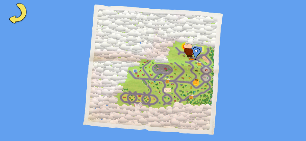 Interactive city map in the Alfie Atkins kids game showing roads and character location.