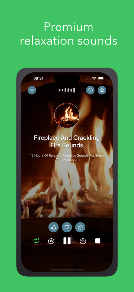 Magic Sound Pro app playing relaxing crackling fireplace sounds