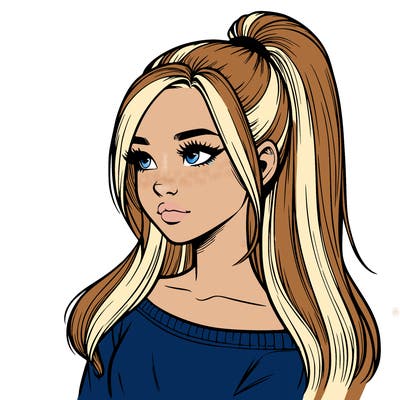 realistic girl with a high ponytail