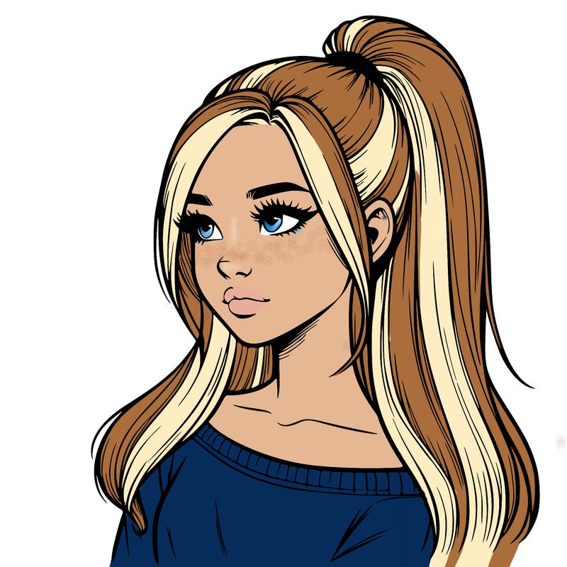 realistic girl with a high ponytail