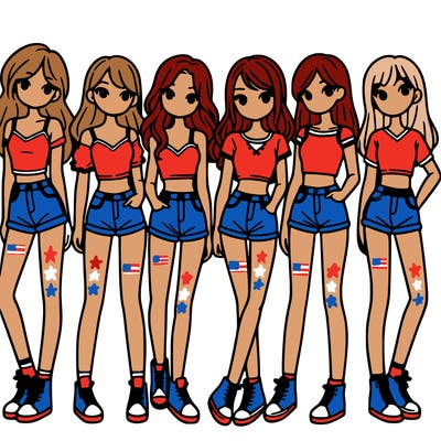 a group of girls wearing crop tops and shorts