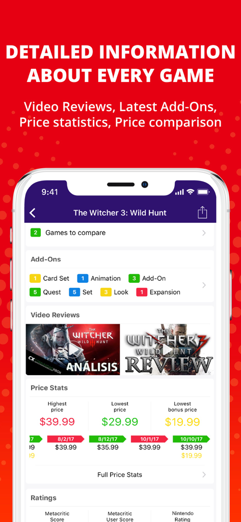 NT Deals - NT Deals app screen showing detailed game information and price statistics