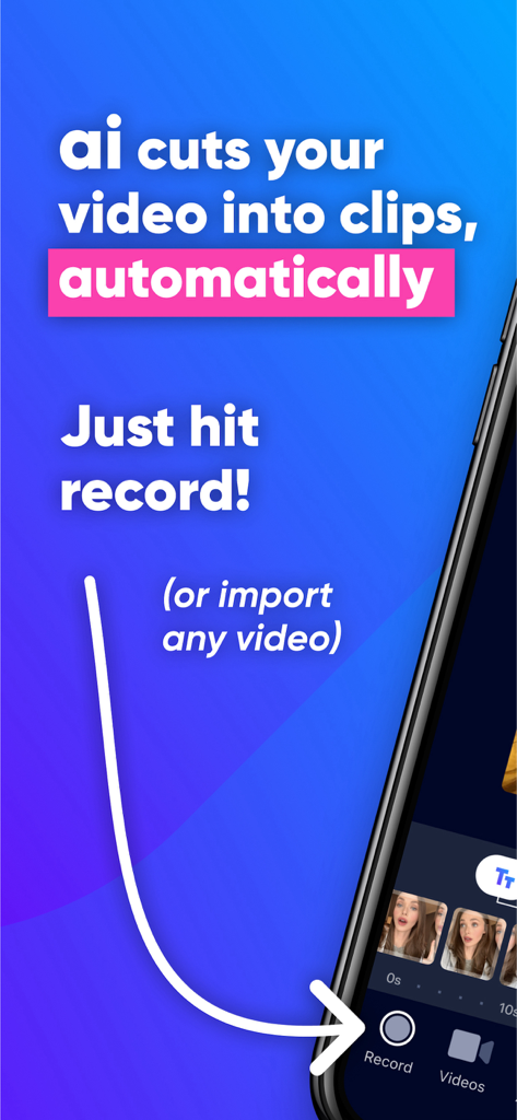 Promotion of VideoEasy app showing AI technology that automatically cuts videos into clips