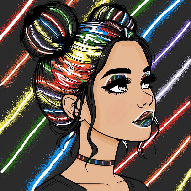 realistic girl with buns on the top of her head