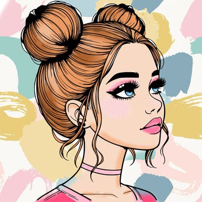 realistic girl with buns on the top of her head