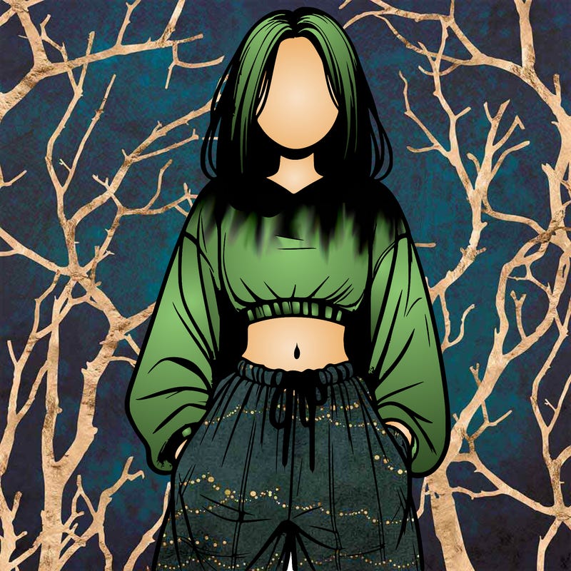 realistic girl faceless with baggy pants and a crop top