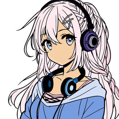 teen anime girl  wearing headphones