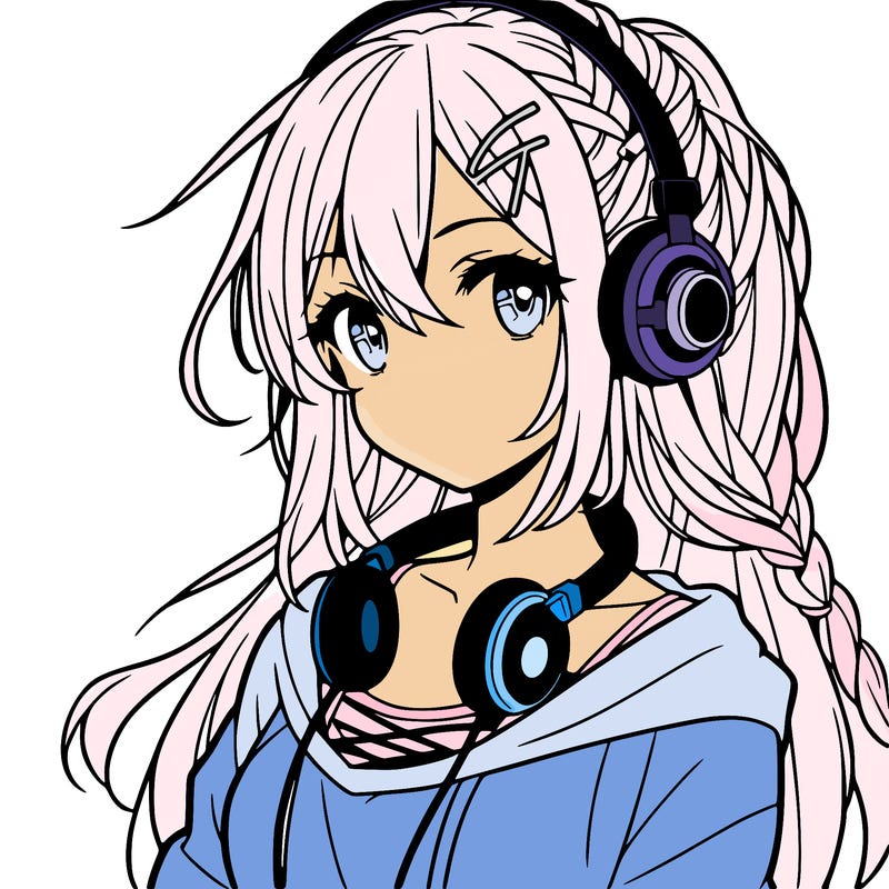 teen anime girl  wearing headphones
