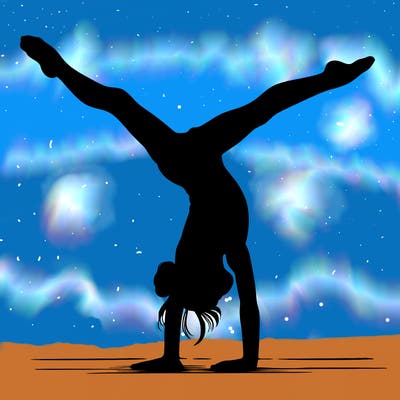 realistic gymnastic hand stand girl in four splits