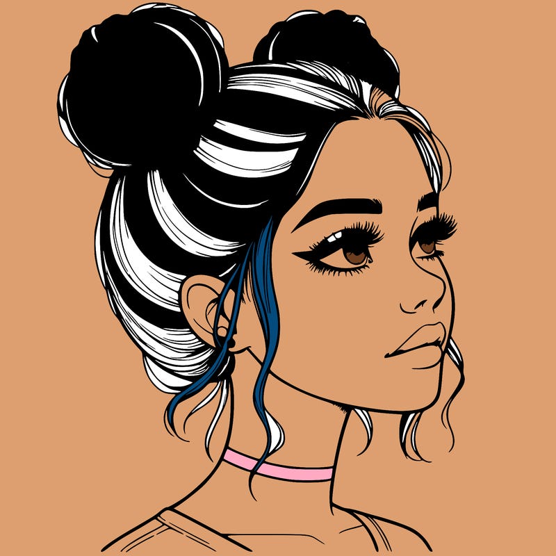 realistic girl with buns on the top of her head