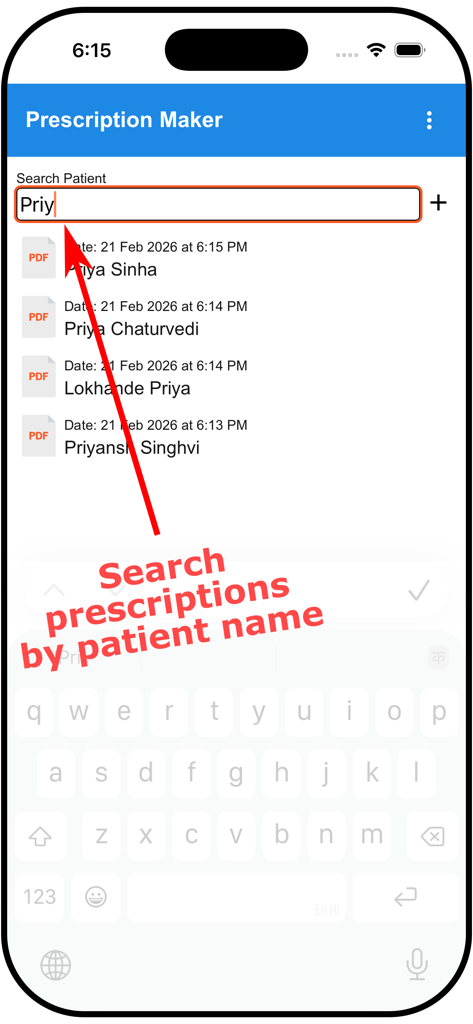 Digital Prescription Maker - Search prescriptions by patient name in the Digital Prescription Maker app