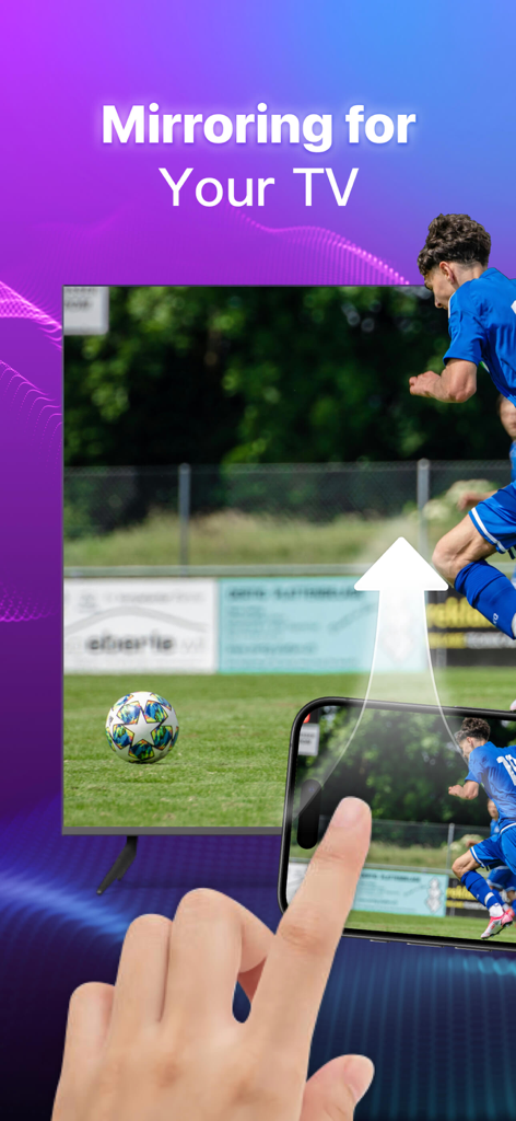 Screen mirroring feature showing a soccer match from an iPhone to a smart TV