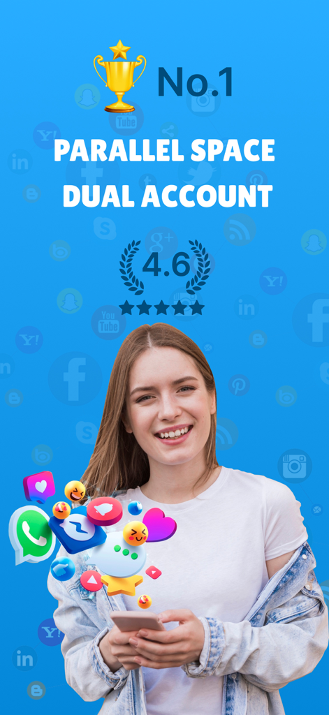 Parallel Space Dual Account - Parallel Space Dual Account app screen featuring a 4.6 star rating and social media icons
