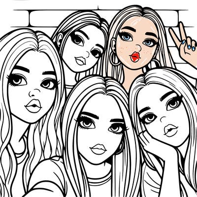 group of teen girls friends y2k up close in a selfie