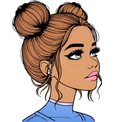 realistic girl with buns on the top of her head