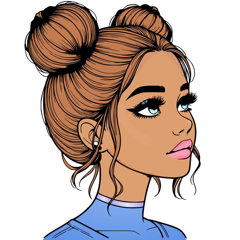 realistic girl with buns on the top of her head