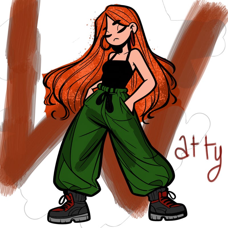 girl in baggy pants crop top and long hair