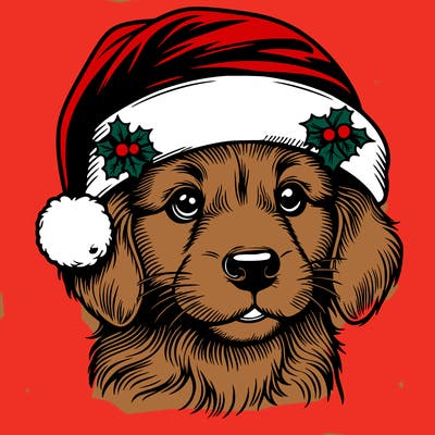 realistic dog wearing a santa hat