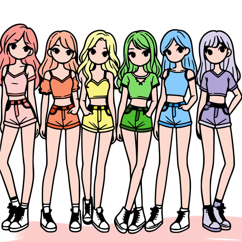 a group of girls wearing crop tops and shorts