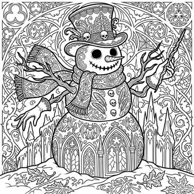 Discover a chillingly charming world with our Gothic Fantasy Snowman coloring page, where winter magic meets dark elegance. This intricate design invites you to adorn a Victorian-inspired snowman, complete with ornate patterns and a touch of mysterious allure.