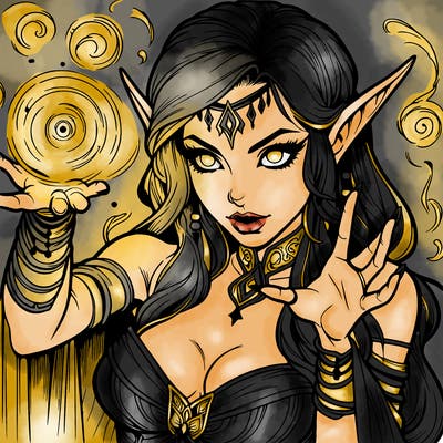 realistic scary beautiful elf sorceress casting spell