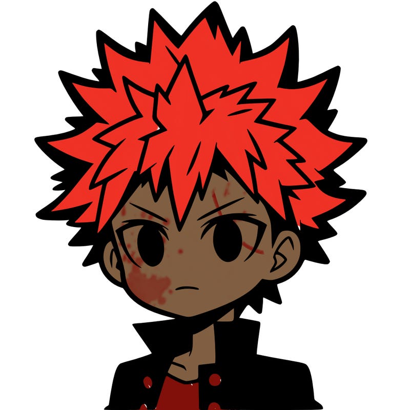 anime boy with spikey hair and black pants