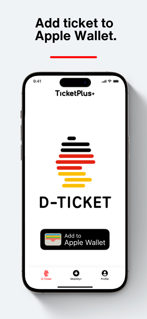 Interface of the Deutschlandticket TicketPlus app showing the Add to Apple Wallet feature