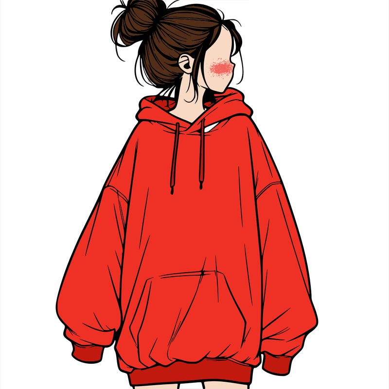 realistic girl with a oversized sweatshirt on and a bun