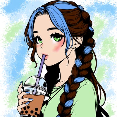 realistic girl with braided hair drinking boba
