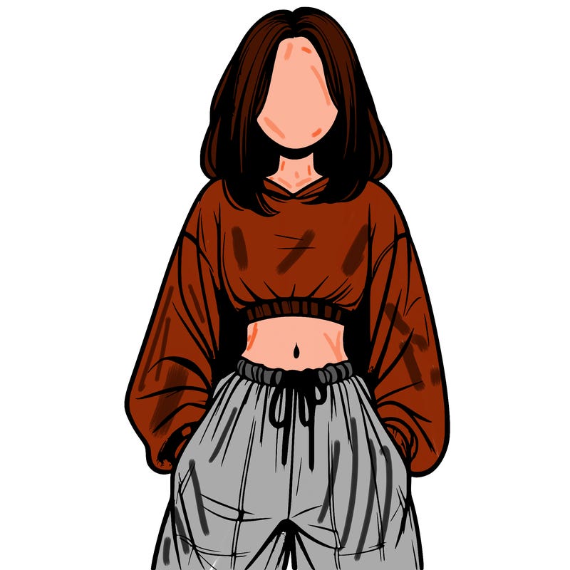realistic girl faceless with baggy pants and a crop top