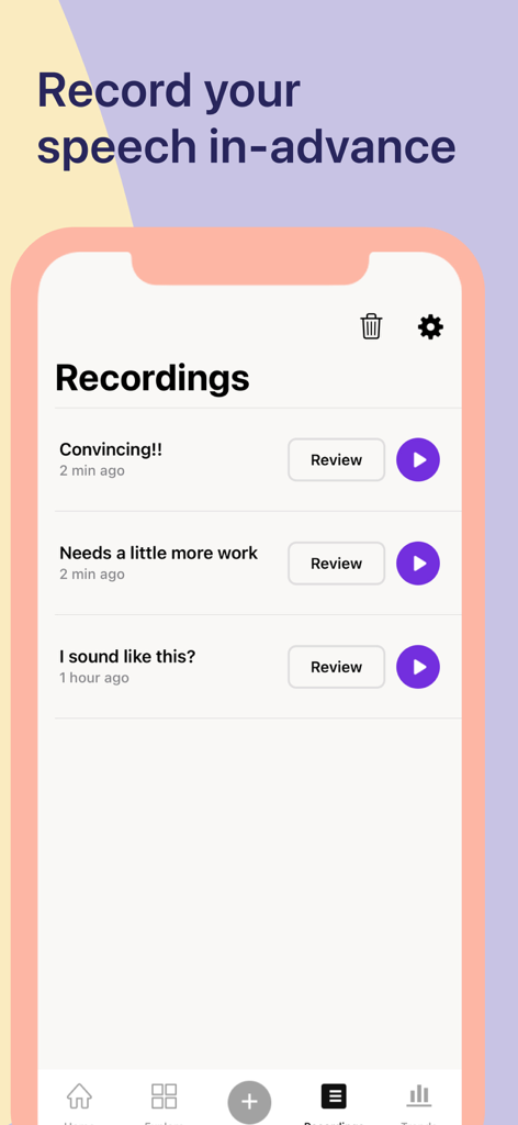 Astound音声コーチアプリの音声録音リスト