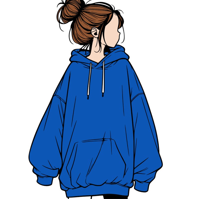 realistic girl with a oversized sweatshirt on and a bun