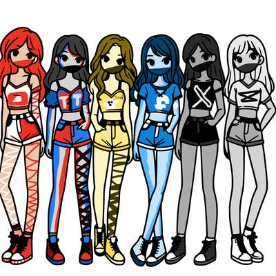 a group of girls wearing crop tops and shorts