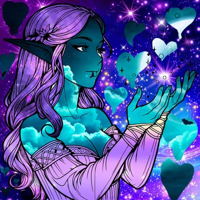 realistic elf girl doing magic