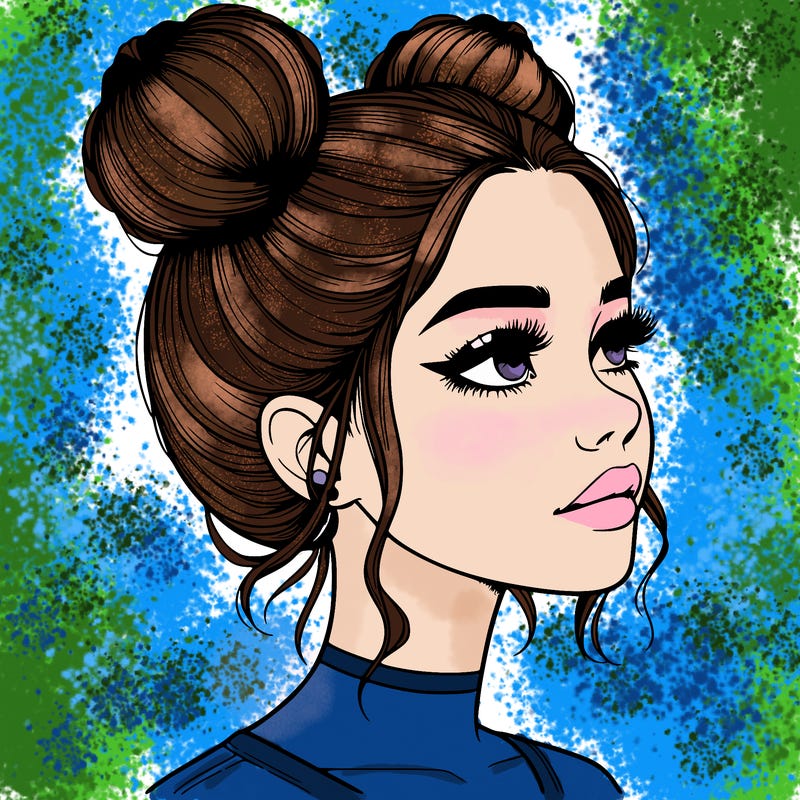 realistic girl with buns on the top of her head
