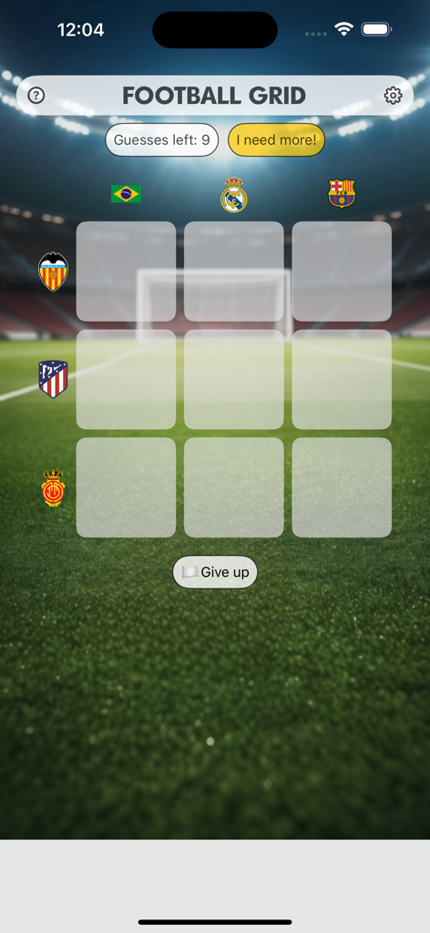 Football Grid - Puzzle de trivia 3x3 de Football Grid con logotipos de clubes y la bandera de Brasil