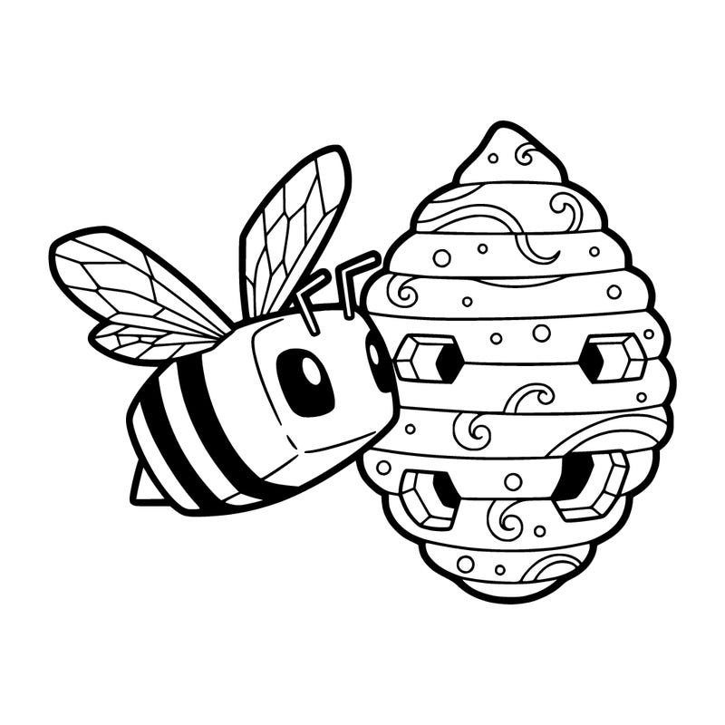 a minecraft bee next to a hive