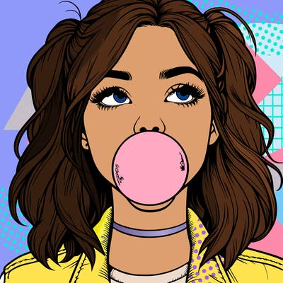realististic girl blowing bubble -gum