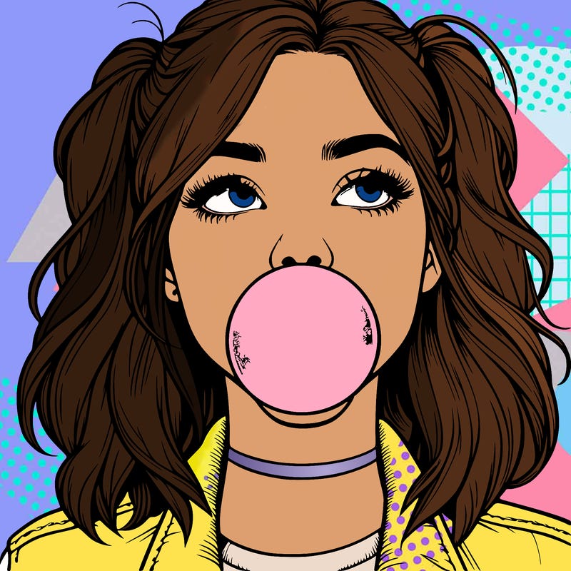 realististic girl blowing bubble -gum