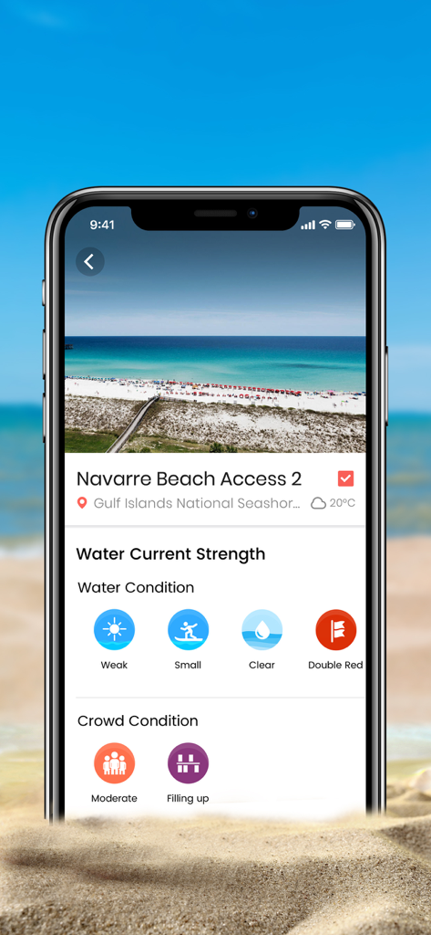 Beach Bums - La aplicación Beach Bums muestra las condiciones del agua y el estado del aparcamiento para Navarre Beach Access 2