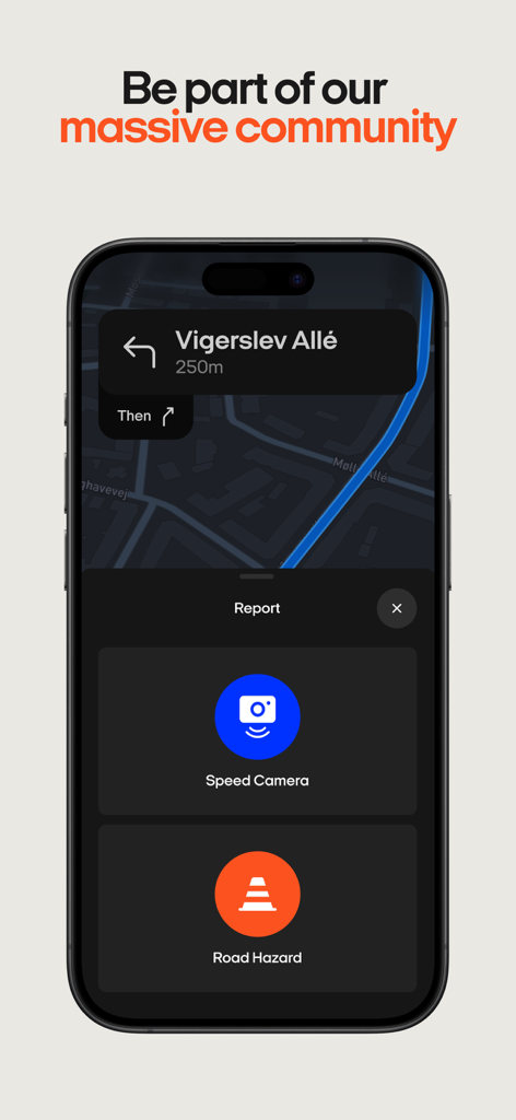 OOONO app screen for reporting speed cameras and road hazards