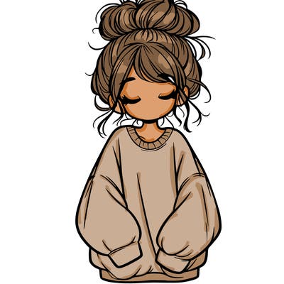 girl with baggy sweatshirt and messy bun