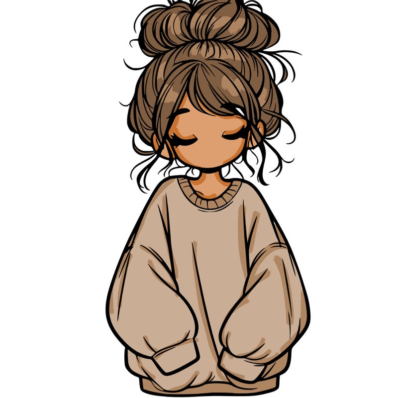 girl with baggy sweatshirt and messy bun