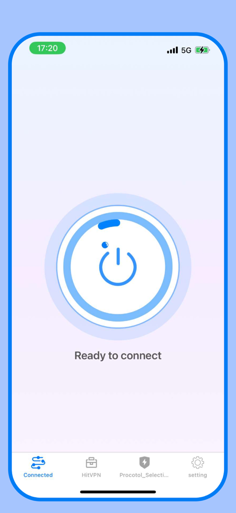 VPN - Super Shield VPN Buck - Pantalla de la aplicación móvil VPN Super Shield que muestra el botón de conexión con un clic y el estado listo para conectar