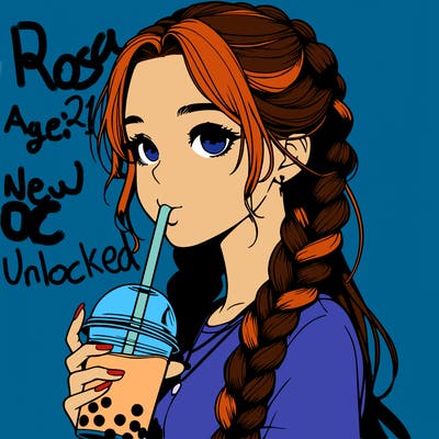realistic girl with braided hair drinking boba